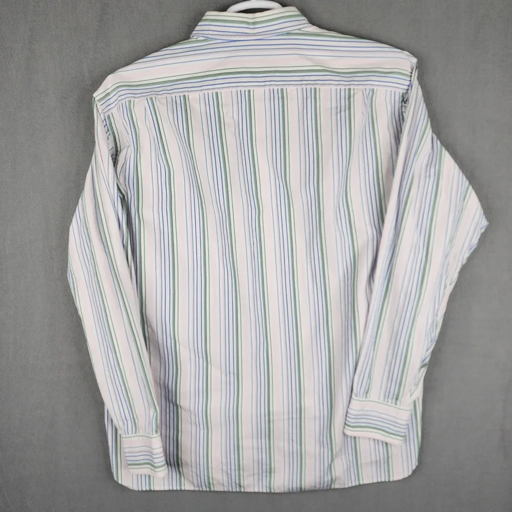 J Crew Mens Button Down Dress Shirt Pink Blue Green Striped Pastel‎ XL 17 17.5
